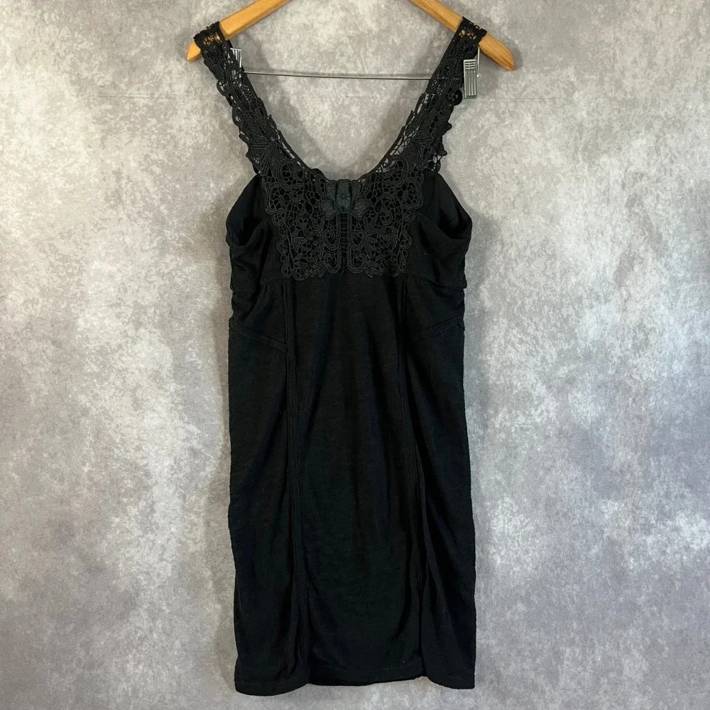 Free People Mini Dress Womens Medium Black Lace Crochet Boho Whimsigoth OB403622